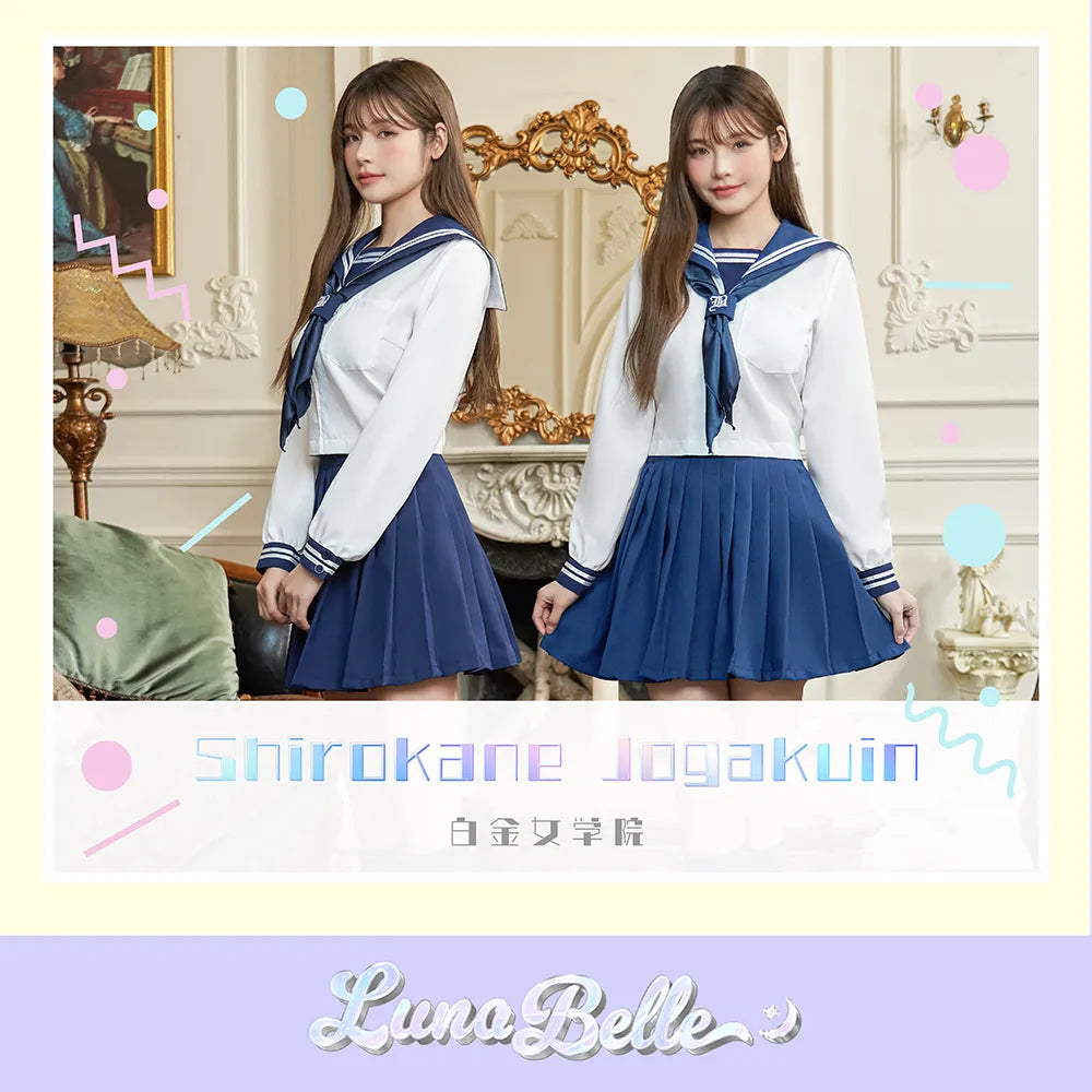 Pure white x navy long-sleeved sailor suit