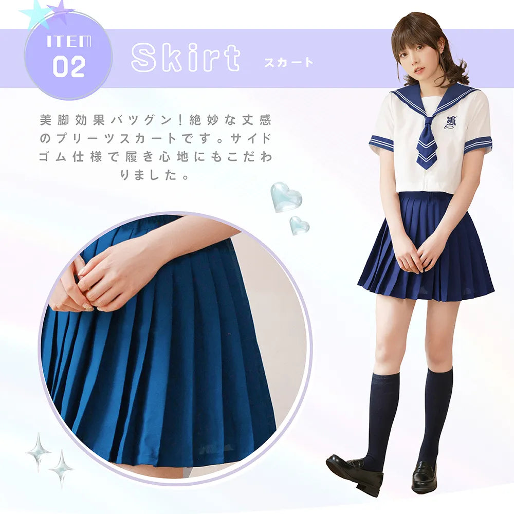 White and navy short-sleeved sailor suit with tie