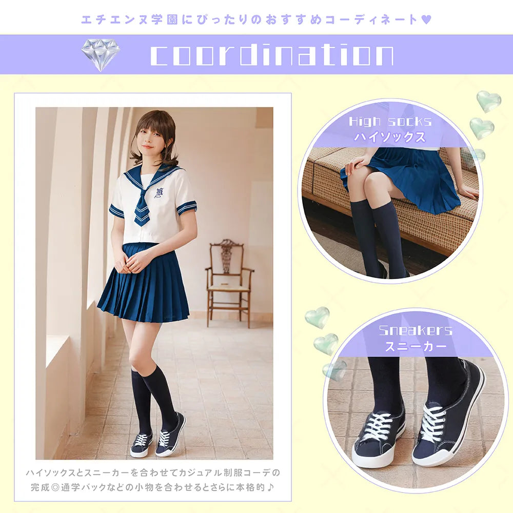 White and navy short-sleeved sailor suit with tie