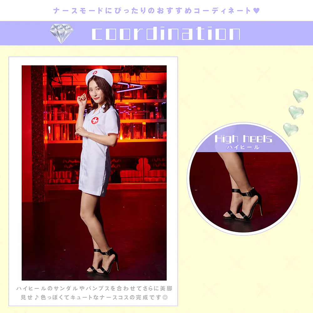 赤丸白十字ロゴ×フロントジップのミニ丈ナースコスチューム