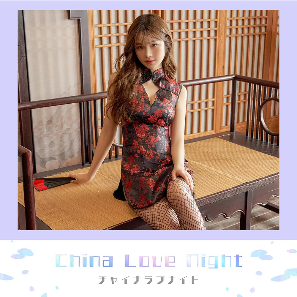 赤×黒レース ミニ丈チャイナドレス