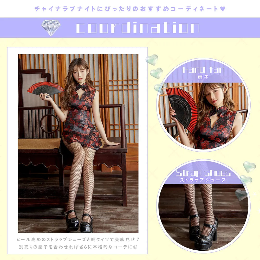 赤×黒レース ミニ丈チャイナドレス