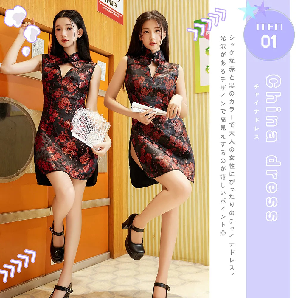 大胆レースのチャイナドレス