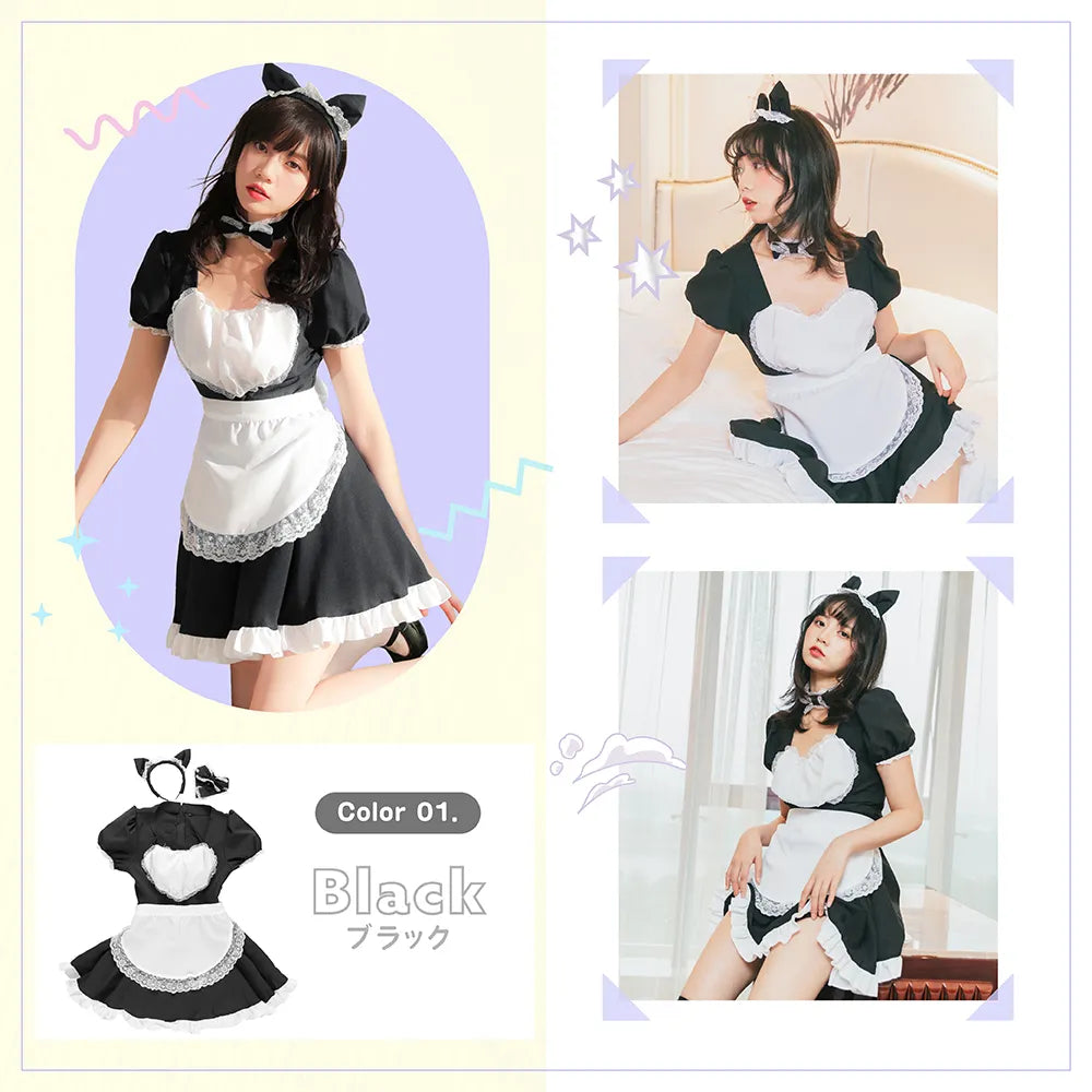 胸元ハートの猫耳メイド4点セット