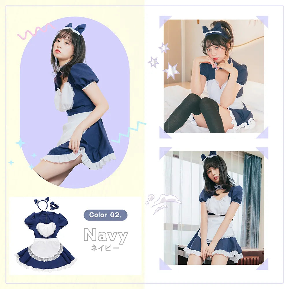 胸元ハートの猫耳メイド4点セット