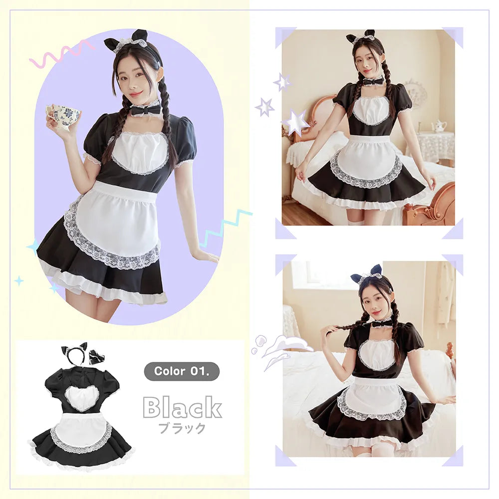 Maid costume with cat ears and heart design