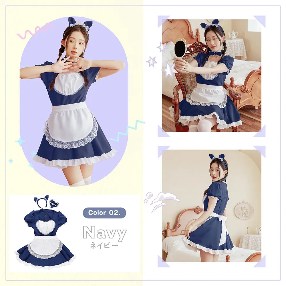Maid costume with cat ears and heart design