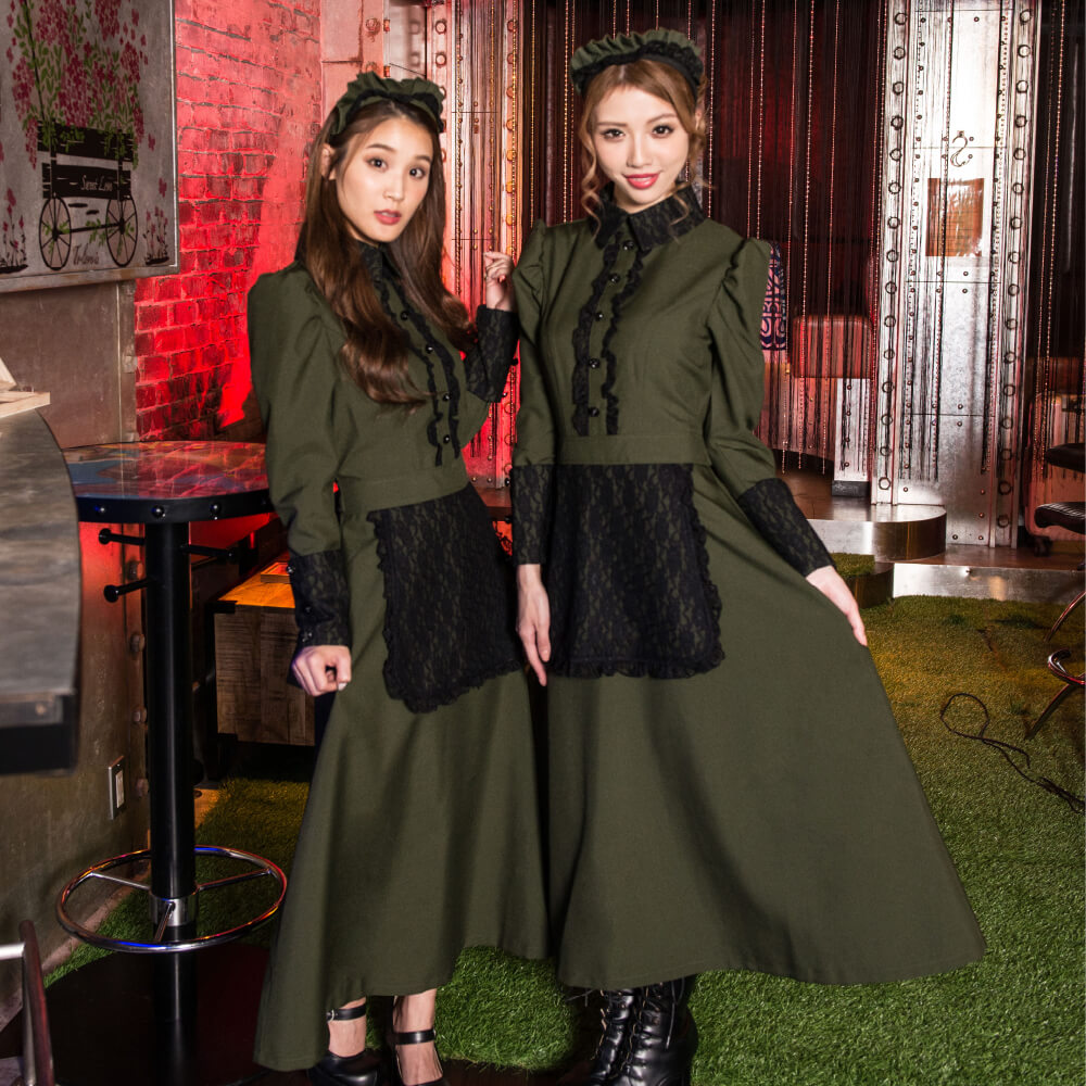 Dark green and black lace long length Western-style maid