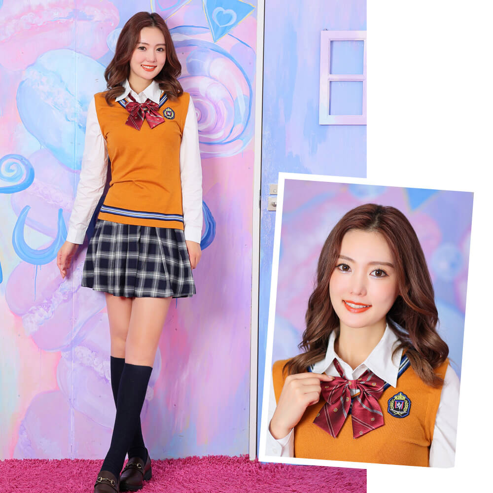 Korean School Uniform Orange Vest 4-Piece Set