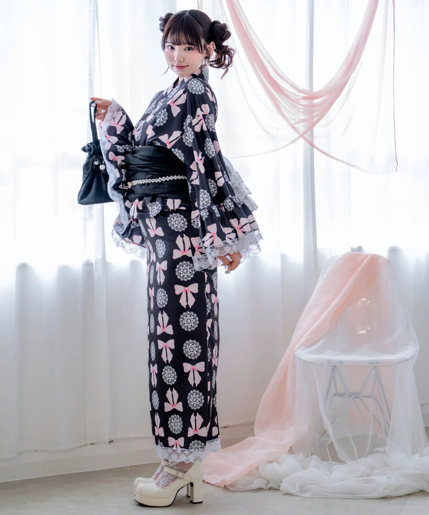 凛姫浴衣 ノワールレースドール ロリータ浴衣 単品