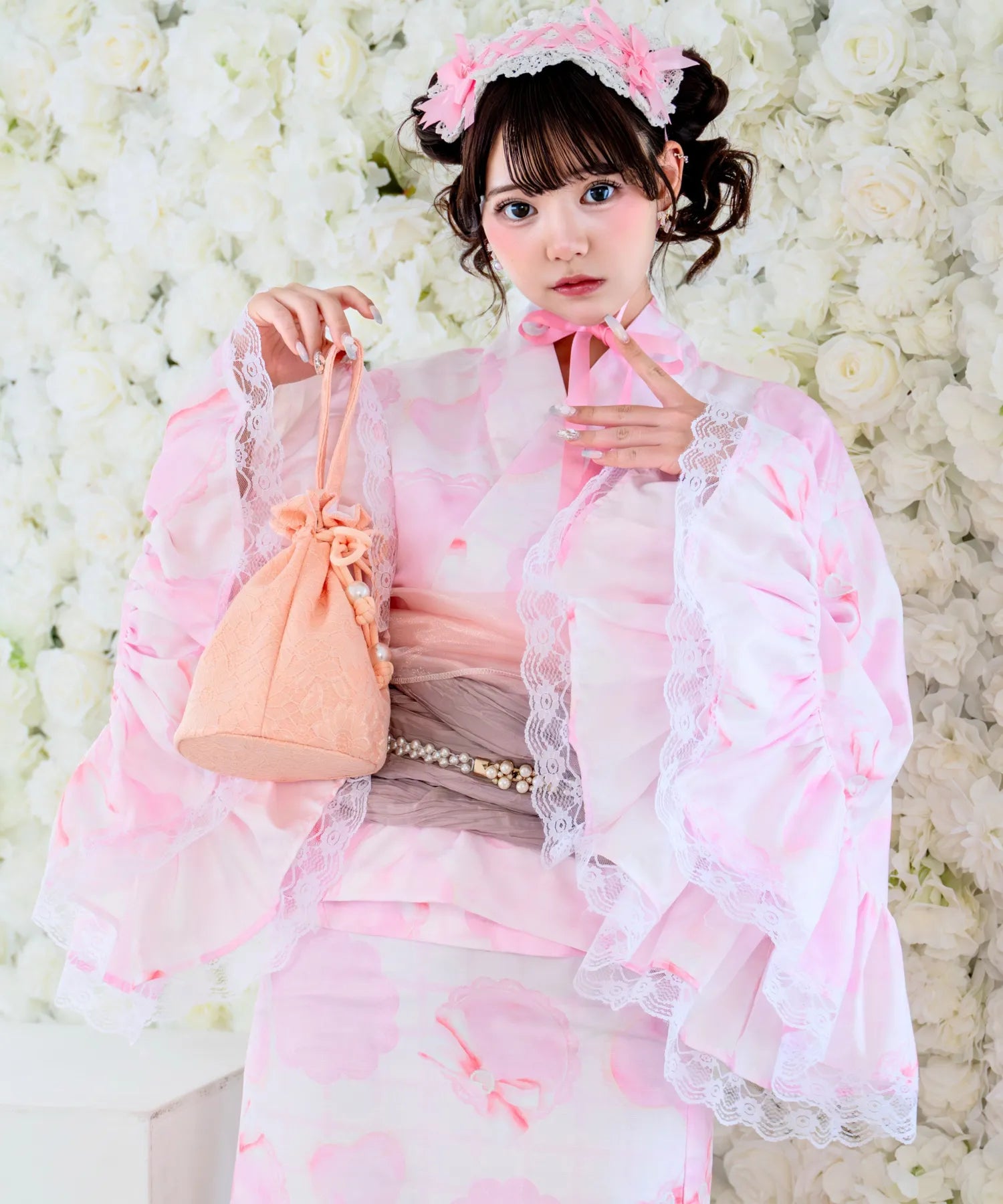 Rinhime Yukata Princess Heart Lace Lolita Yukata 3-piece Set