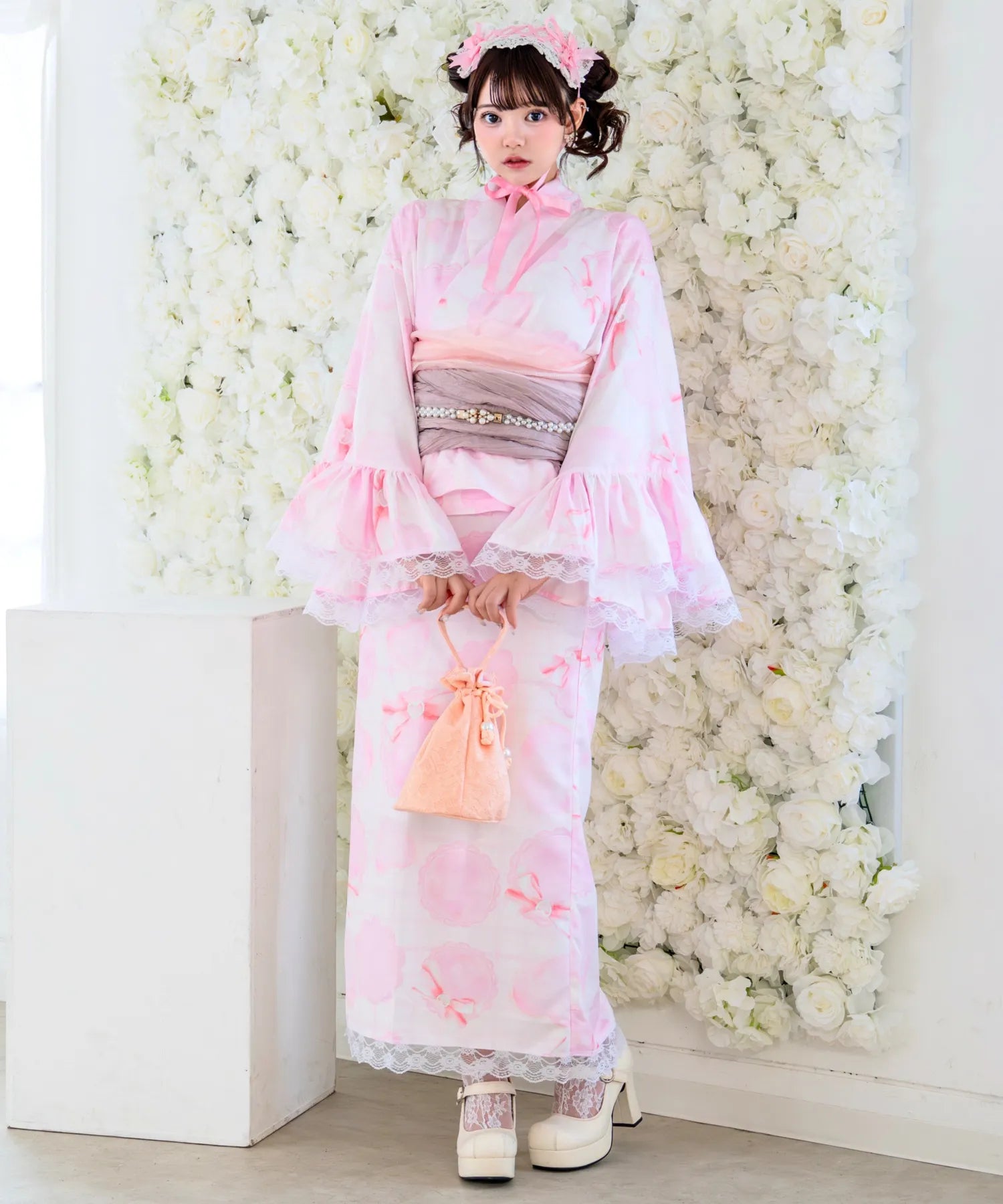 Rinhime Yukata Princess Heart Lace Lolita Yukata 3-piece Set