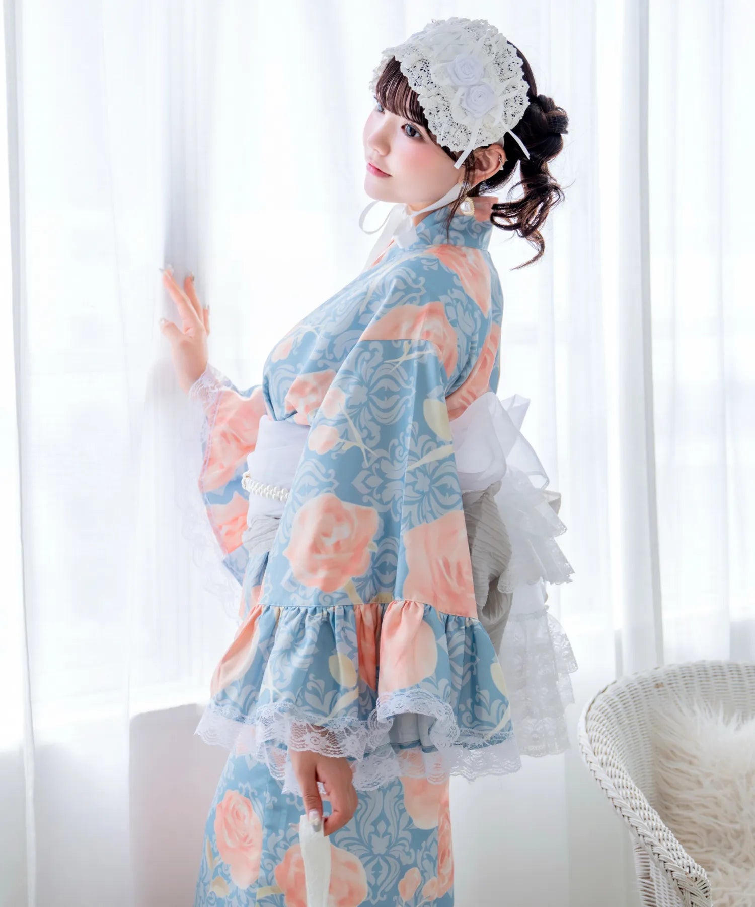 Rinhime Classical Antique Rose Lolita Yukata 3-Piece Set – Elegant Classic Lolita Japanese Yukata for Summer Festivals & Fireworks Events