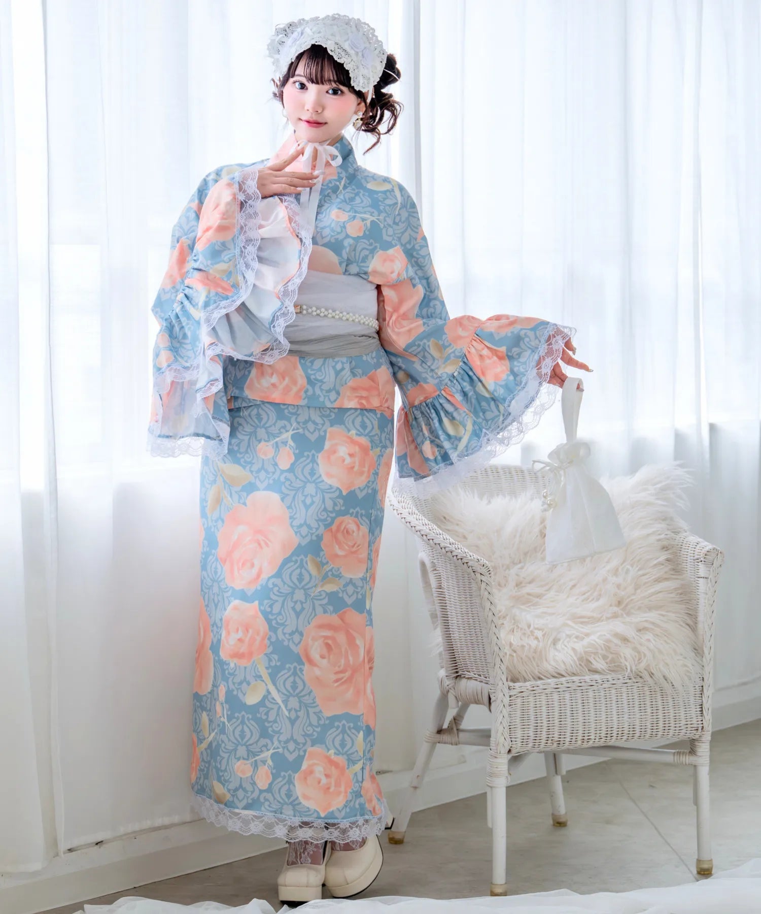 Rinhime Classical Antique Rose Lolita Yukata 3-Piece Set – Elegant Classic Lolita Japanese Yukata for Summer Festivals & Fireworks Events