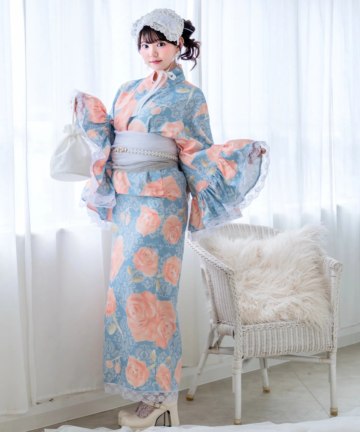 Rinhime Classical Antique Rose Lolita Yukata 3-Piece Set – Elegant Classic Lolita Japanese Yukata for Summer Festivals & Fireworks Events