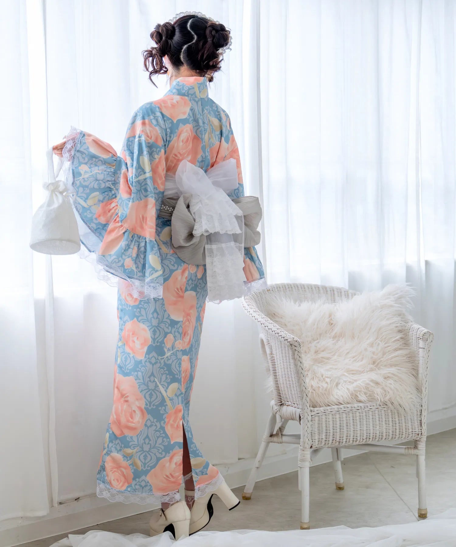 Rinhime Classical Antique Rose Lolita Yukata 3-Piece Set – Elegant Classic Lolita Japanese Yukata for Summer Festivals & Fireworks Events