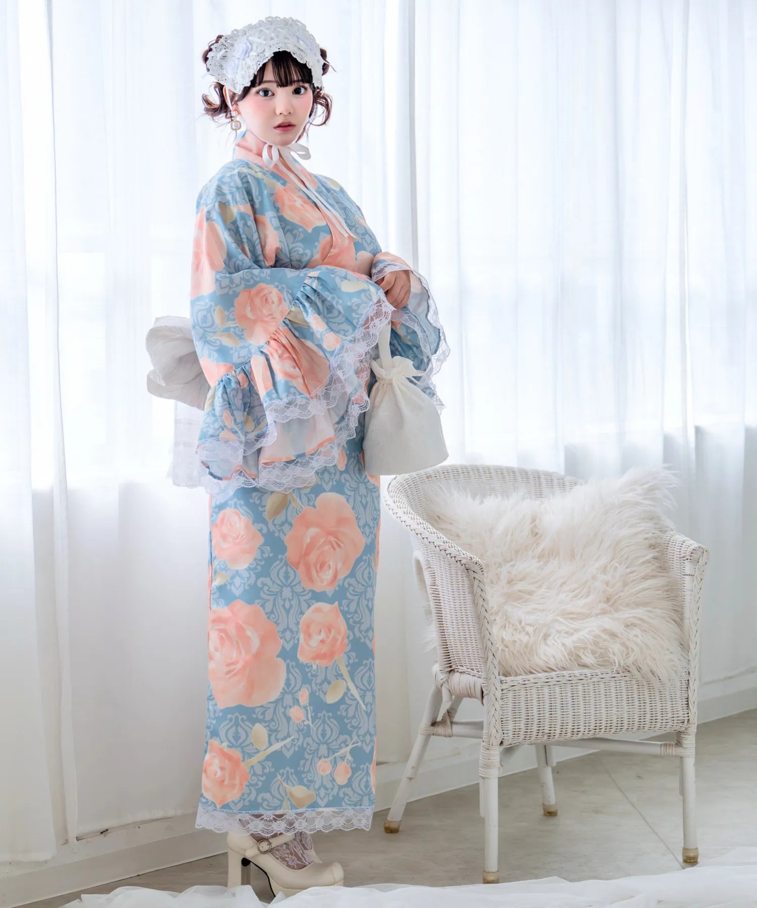 Rinhime Classical Antique Rose Lolita Yukata 3-Piece Set – Elegant Classic Lolita Japanese Yukata for Summer Festivals & Fireworks Events