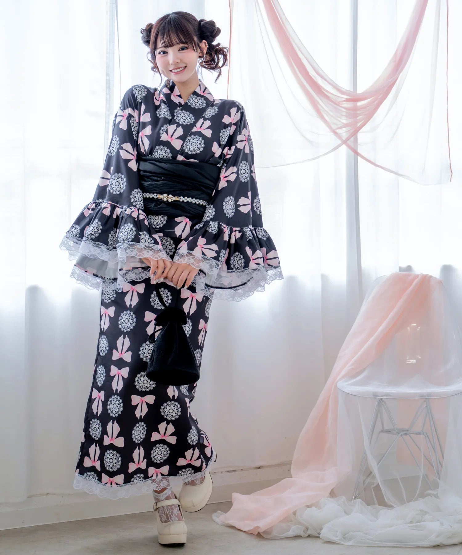 Princess Rina Yukata, Noir Lace Doll Lolita Yukata, 3-piece set