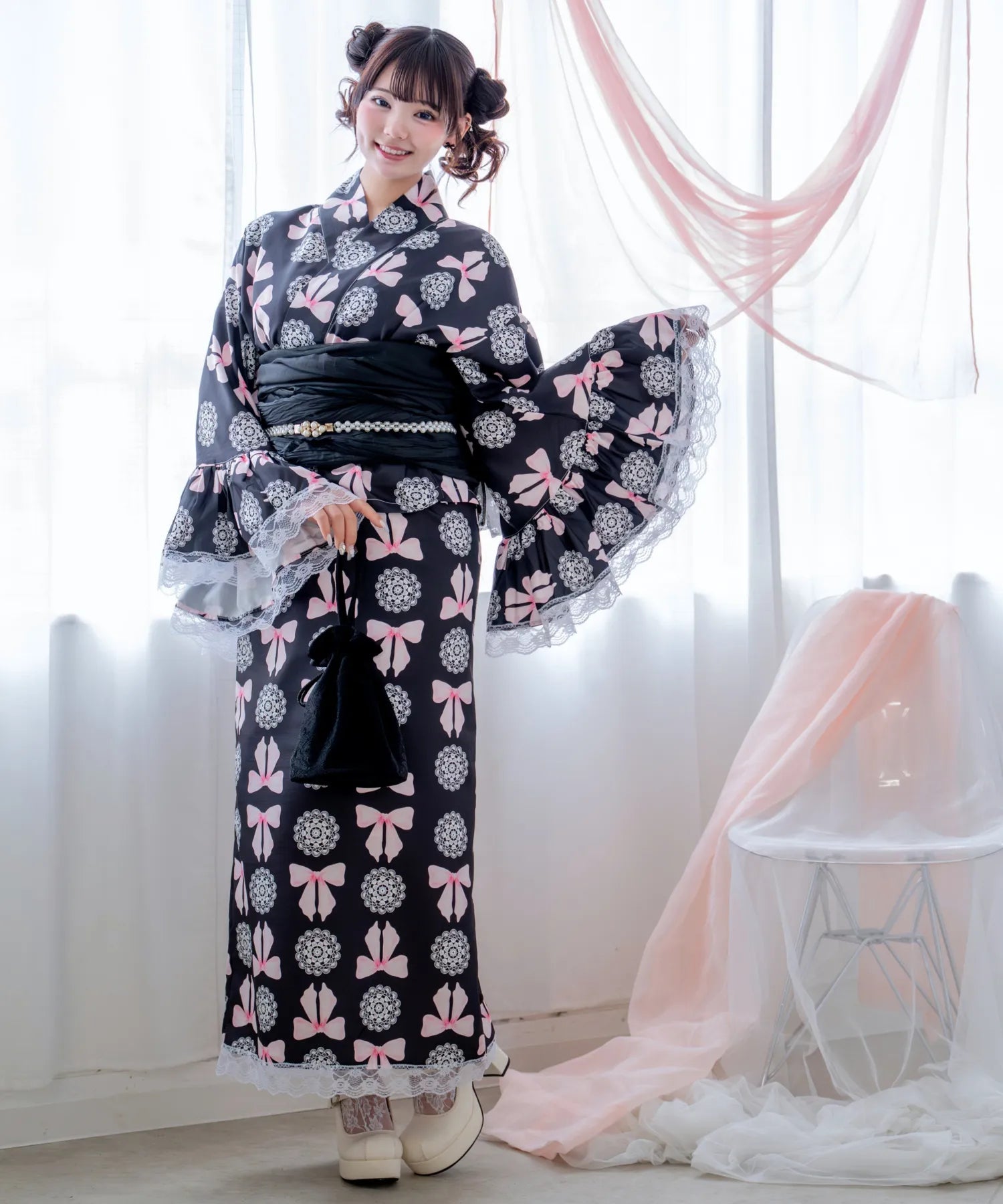 Princess Rina Yukata, Noir Lace Doll Lolita Yukata, 3-piece set