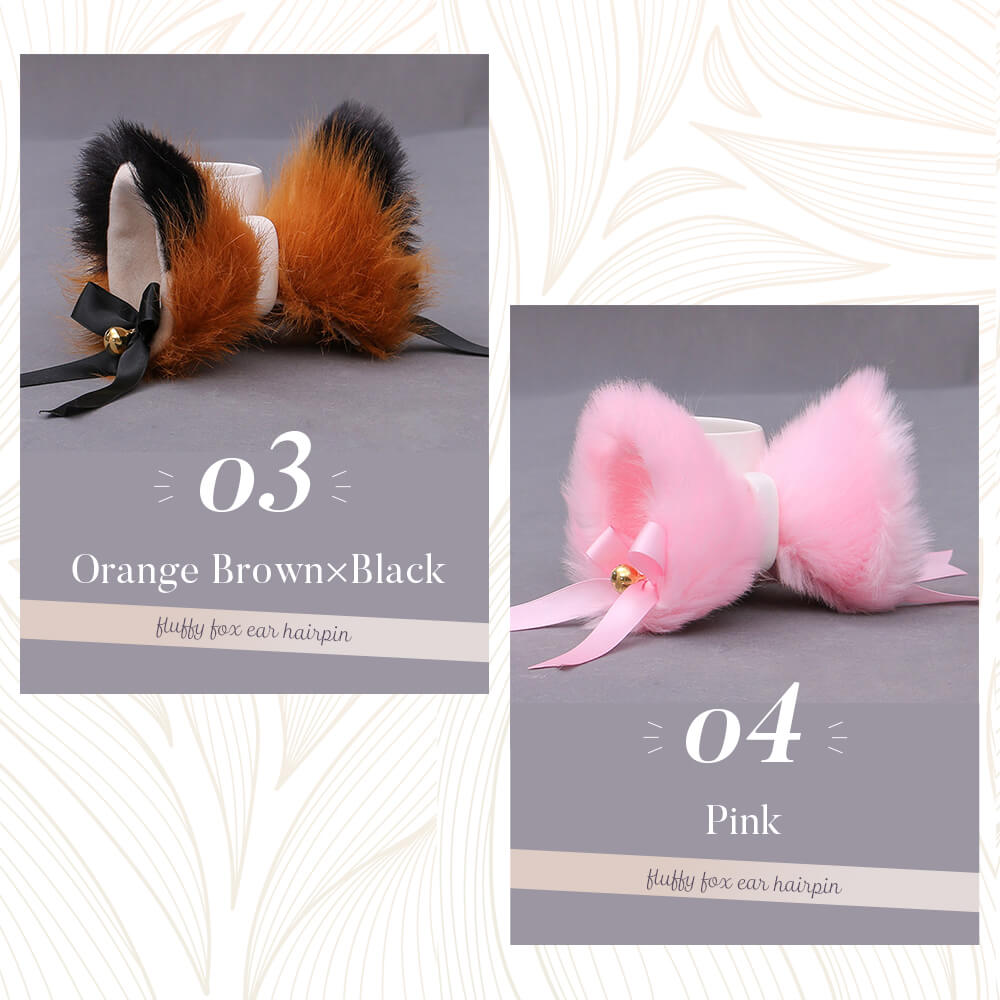 Fluffy fox ears hairpin with ribbon