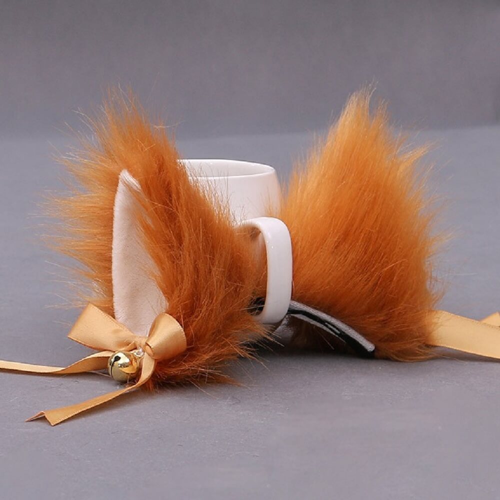 Fluffy fox ears hairpin with ribbon