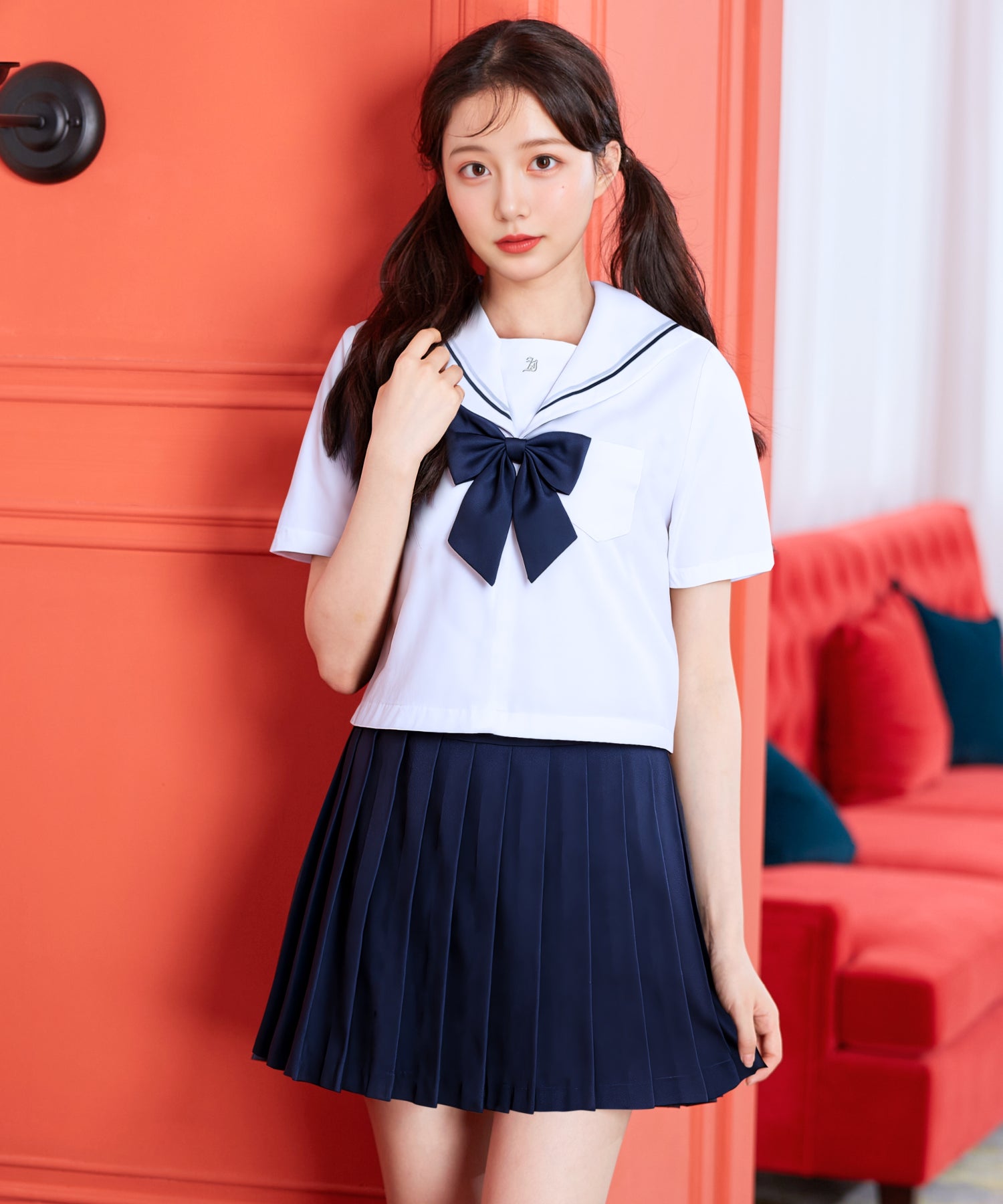 ホワイト×ネイビー半袖セーラー服