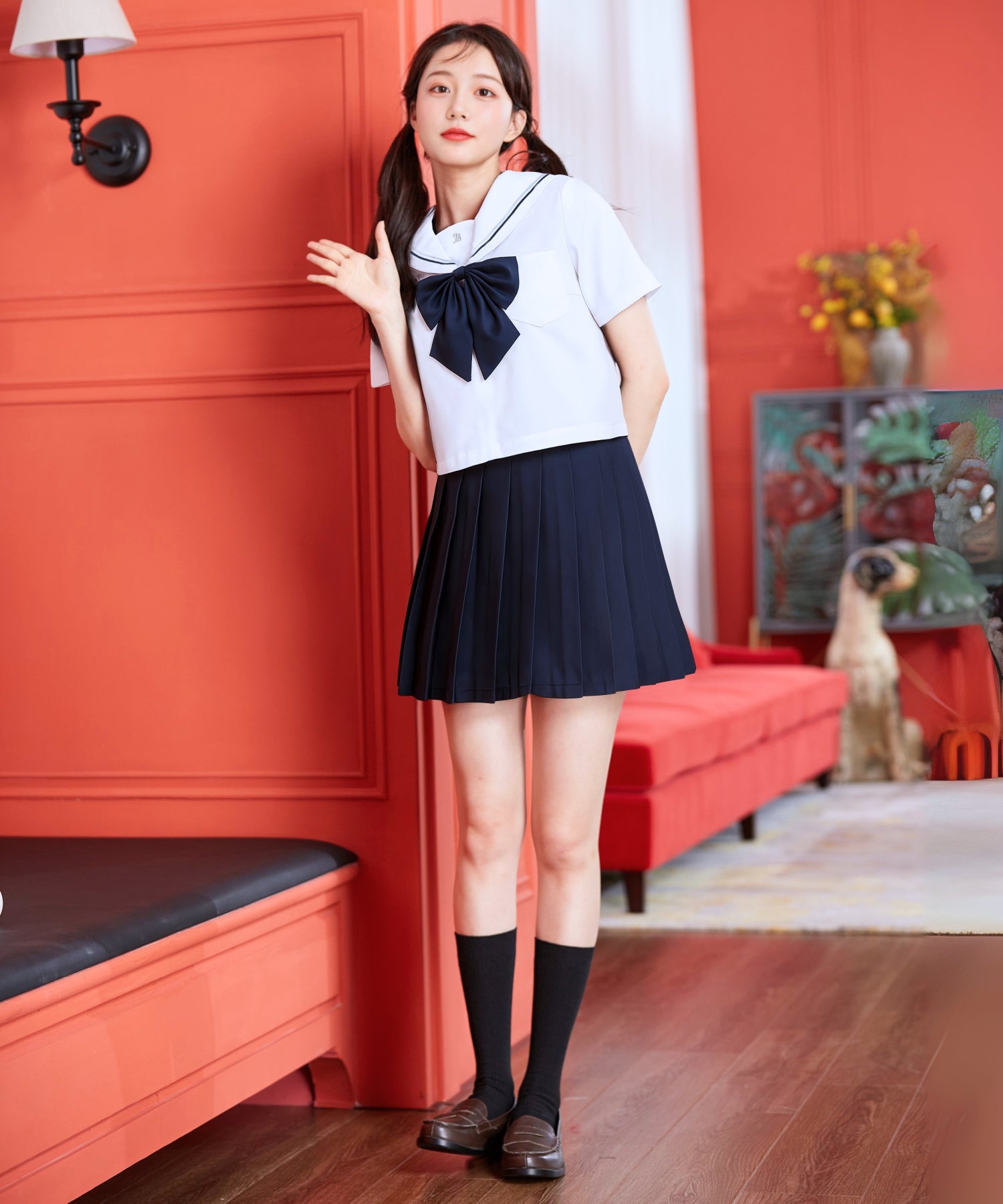 ホワイト×ネイビー半袖セーラー服