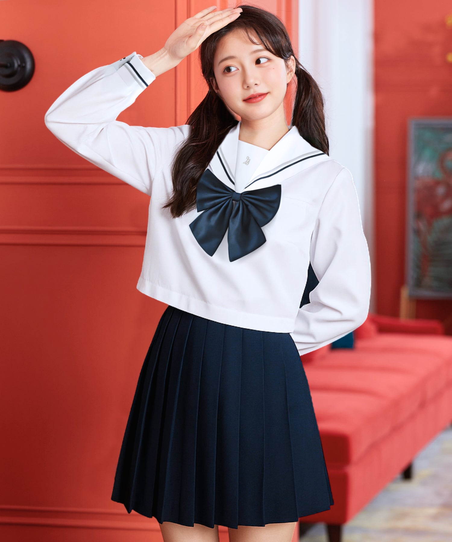 ホワイト×ネイビー長袖セーラー服