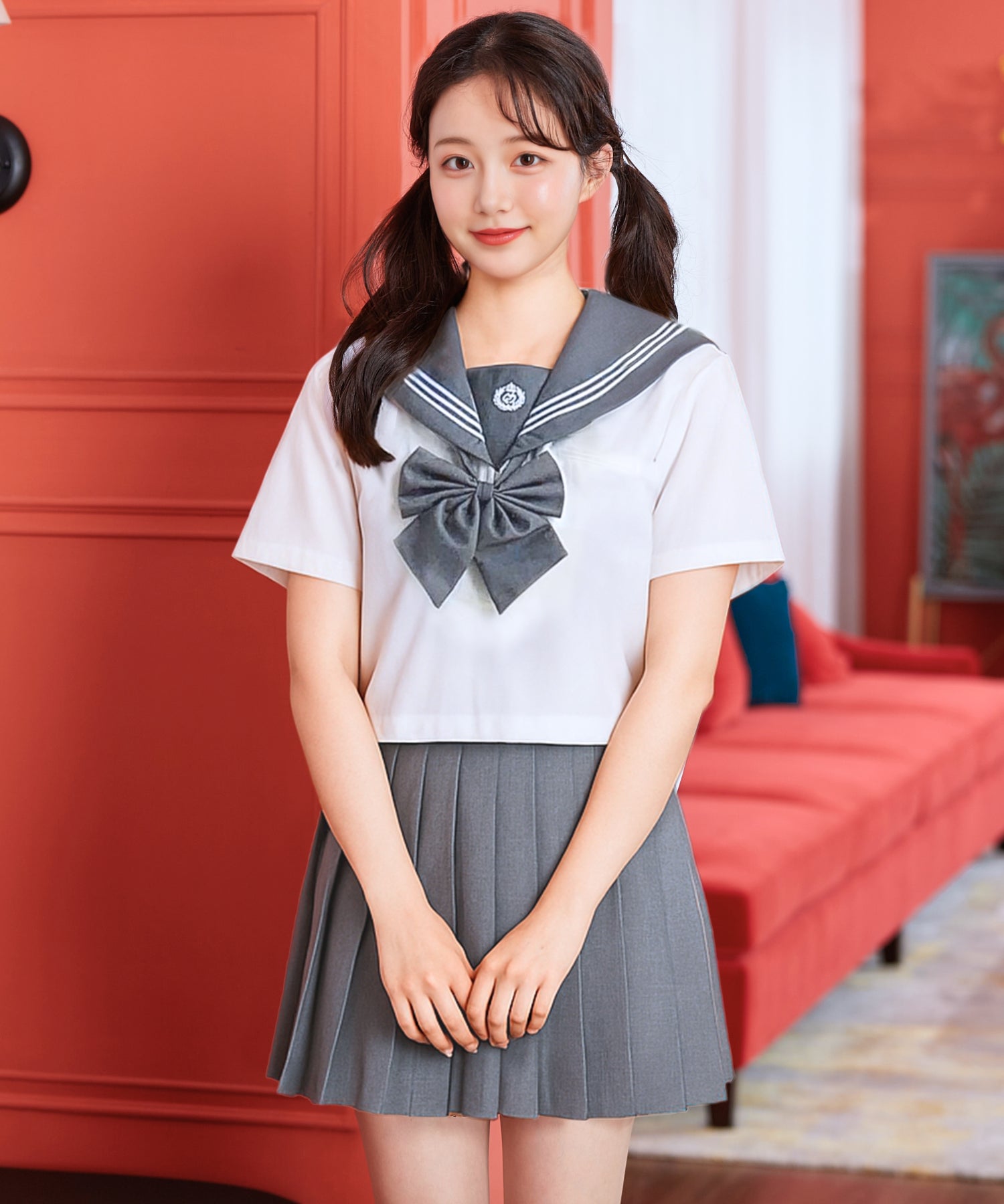 チャコールグレー半袖セーラー服
