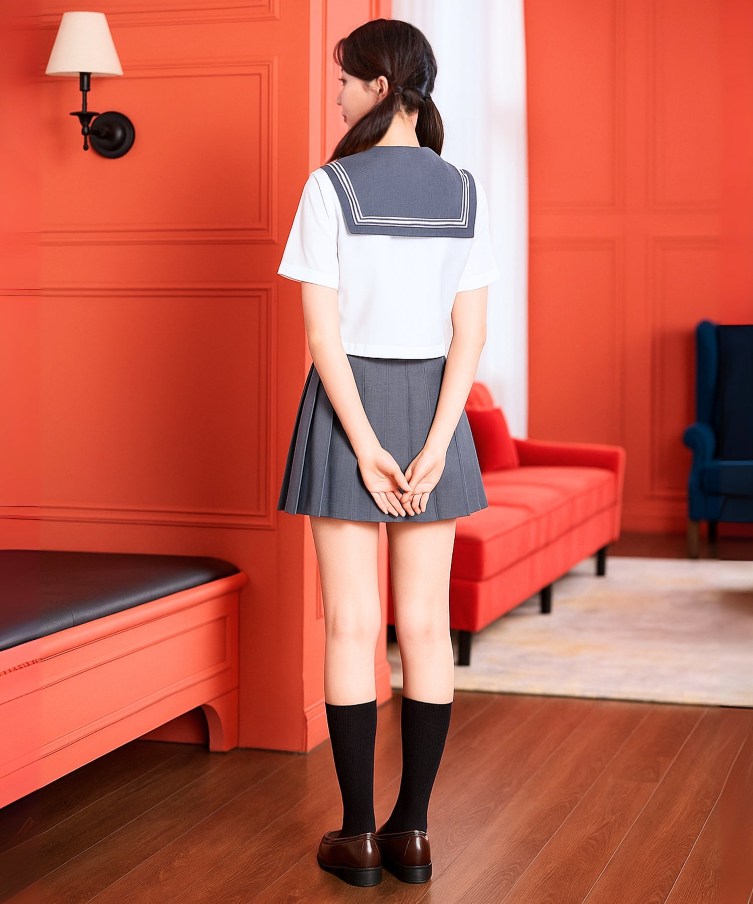 チャコールグレー半袖セーラー服