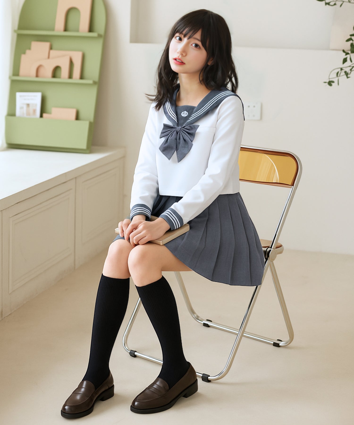 チャコールグレー長袖セーラー服