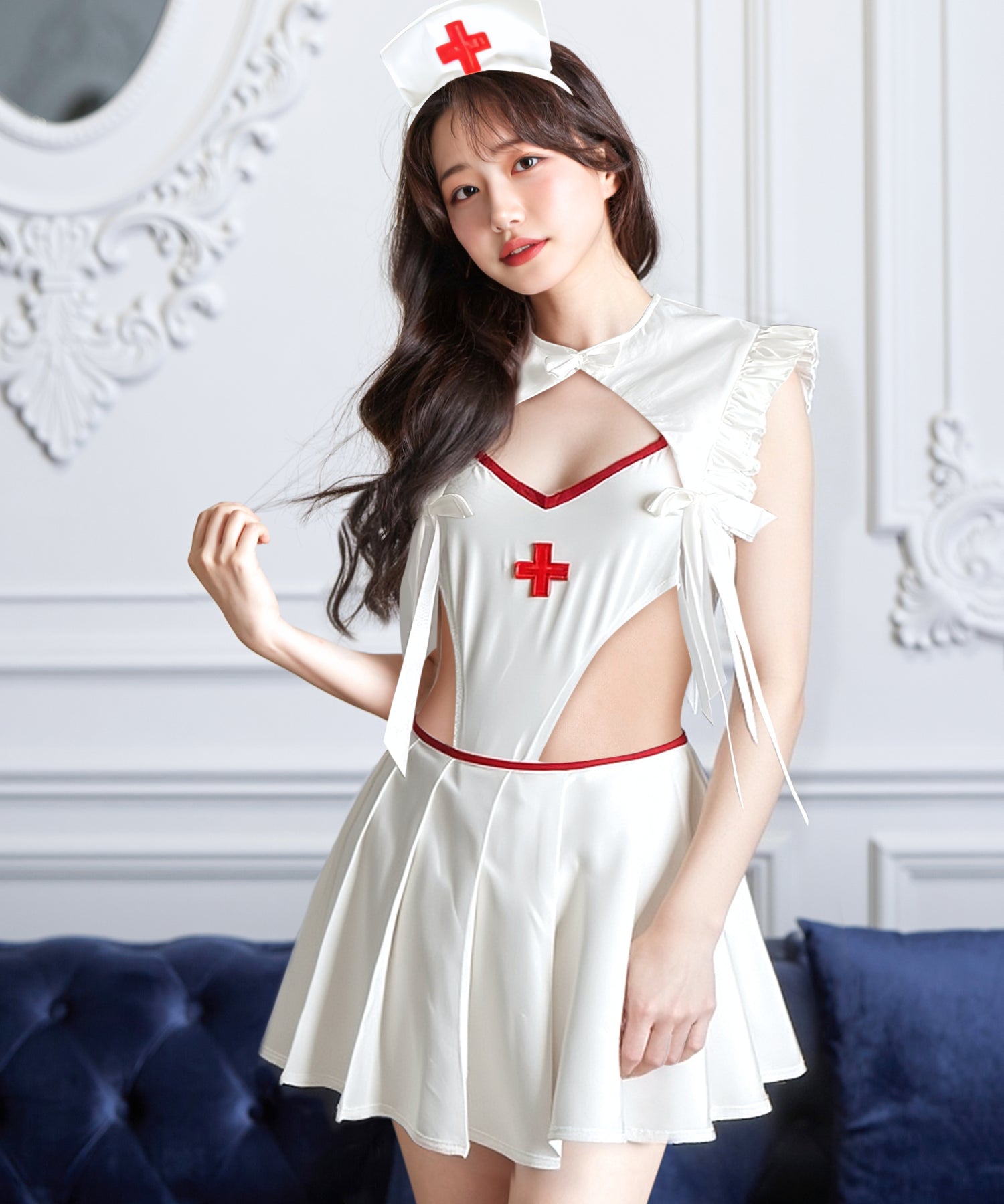 Sexy nurse with bold cut