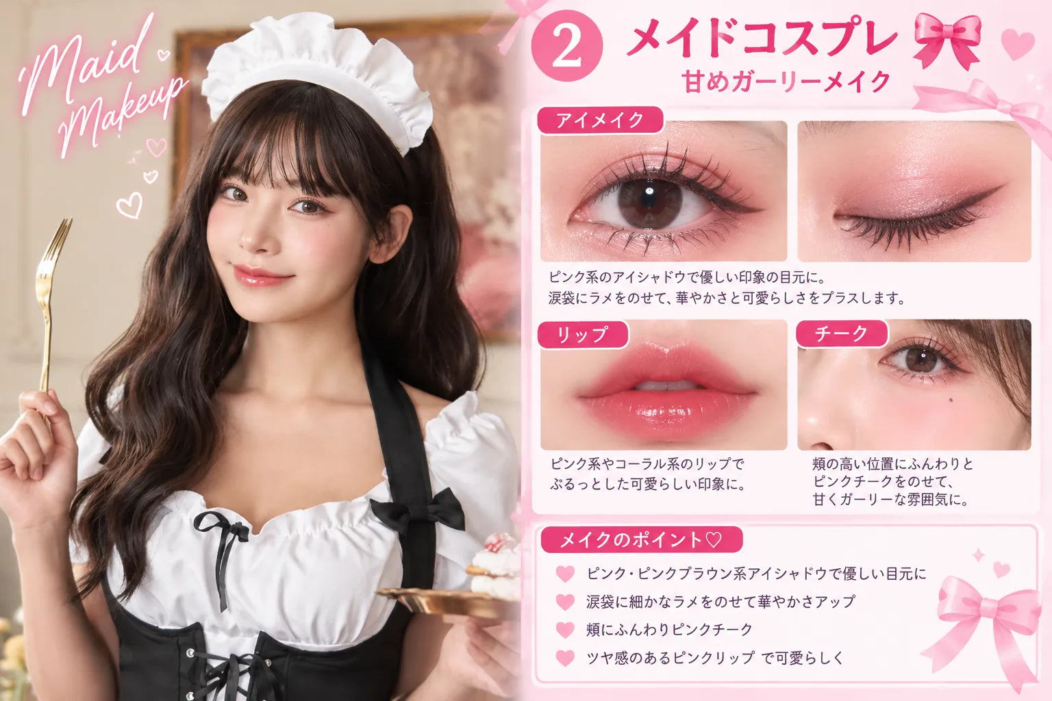 メイドコスプレにおすすめのピンク系ガーリーメイク例