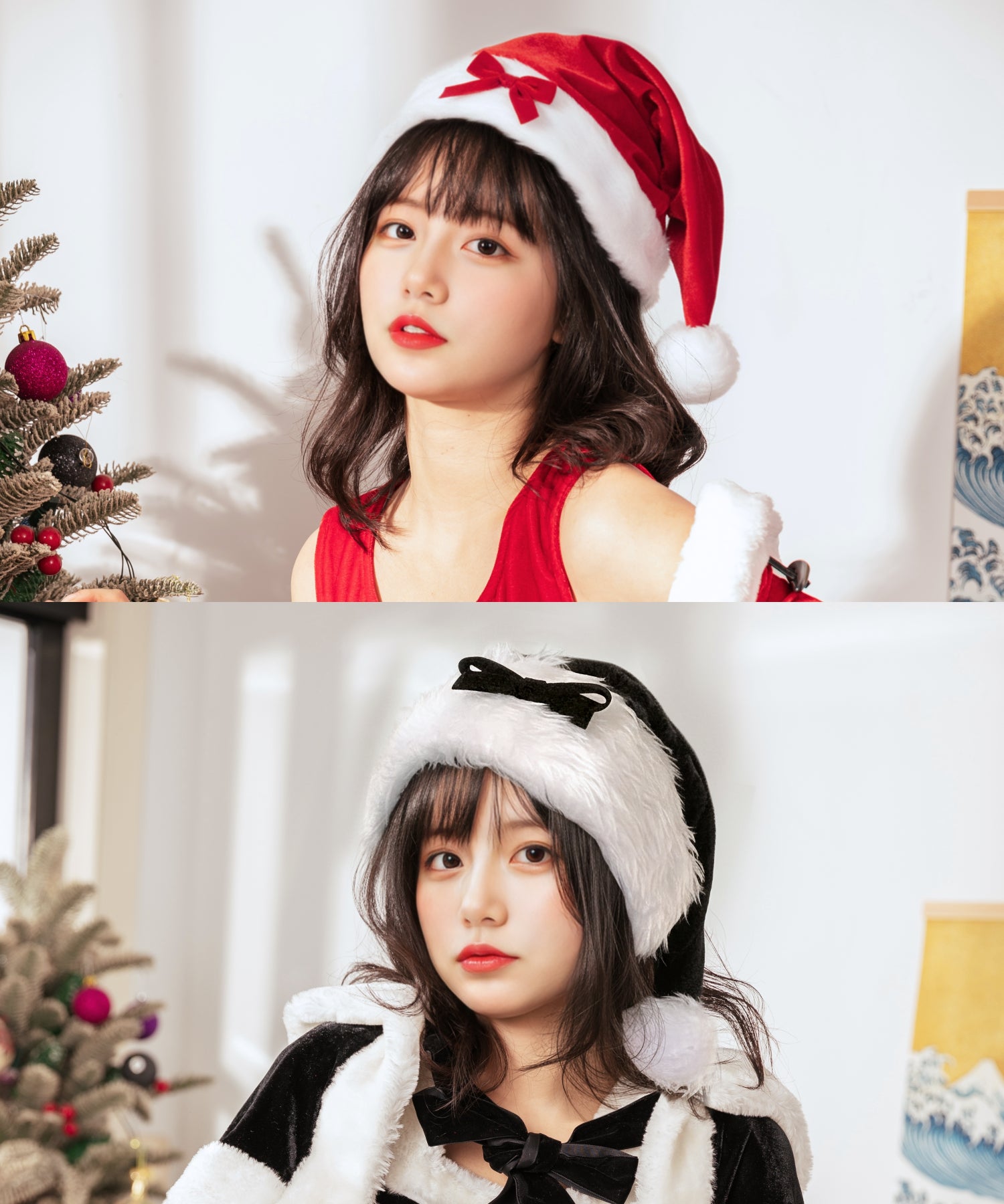 プチリボンのファーサンタ帽