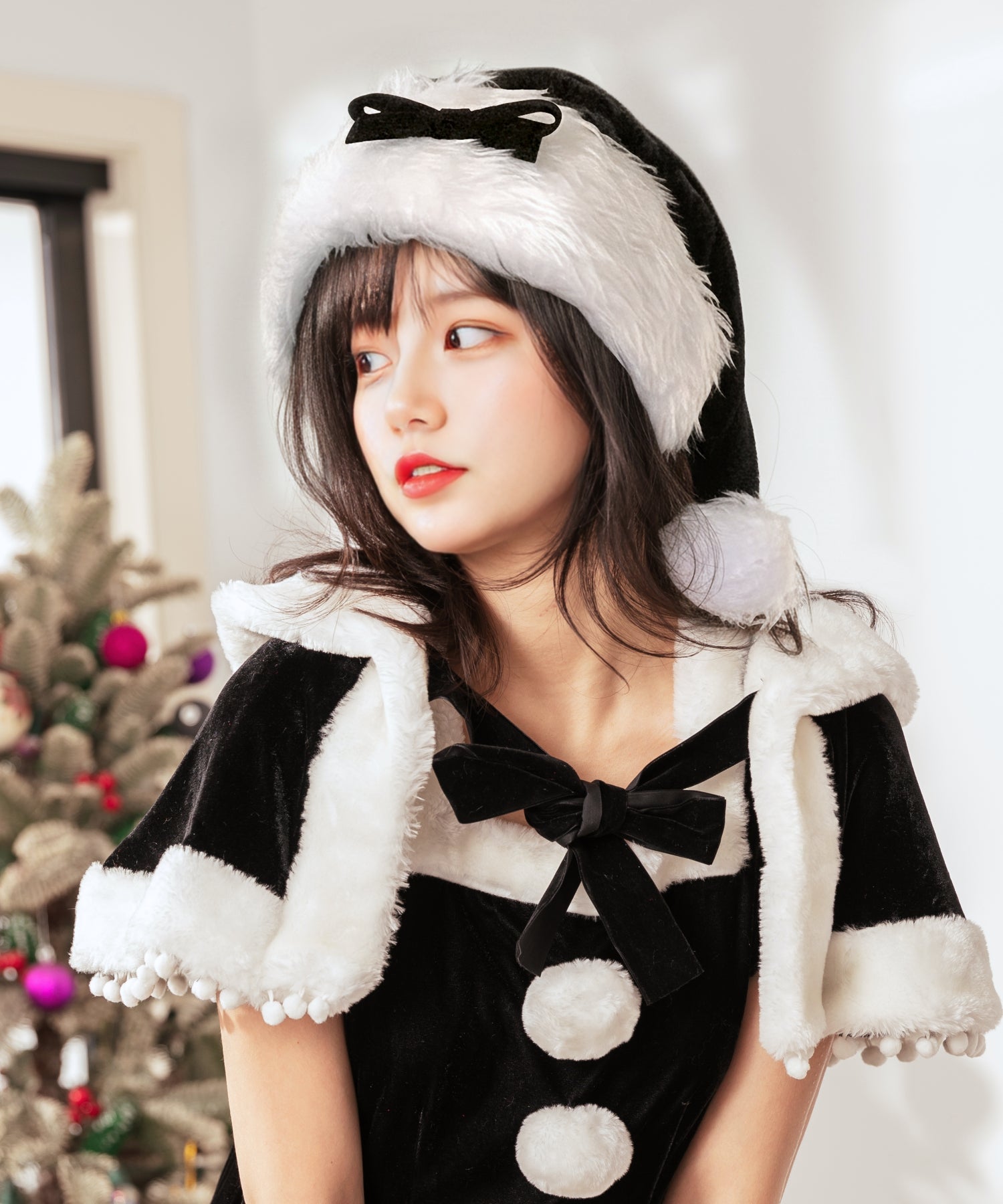 プチリボンのファーサンタ帽