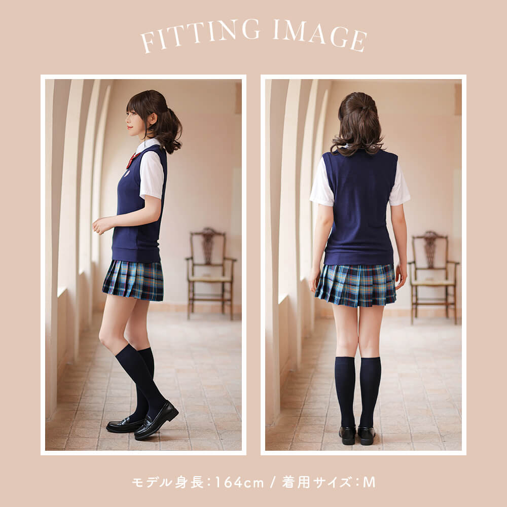 ニットベスト×チェックスカート半袖制服フルセット