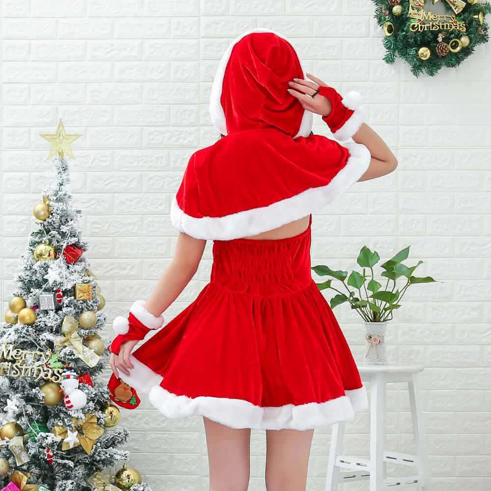 3-Piece Laced Dress Santa Set with Cape