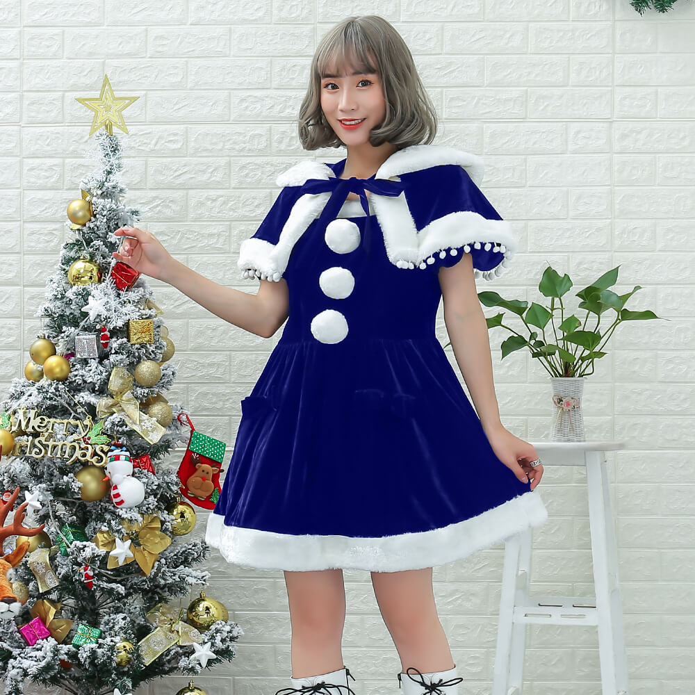 Mini length Santa dress with pompom cape