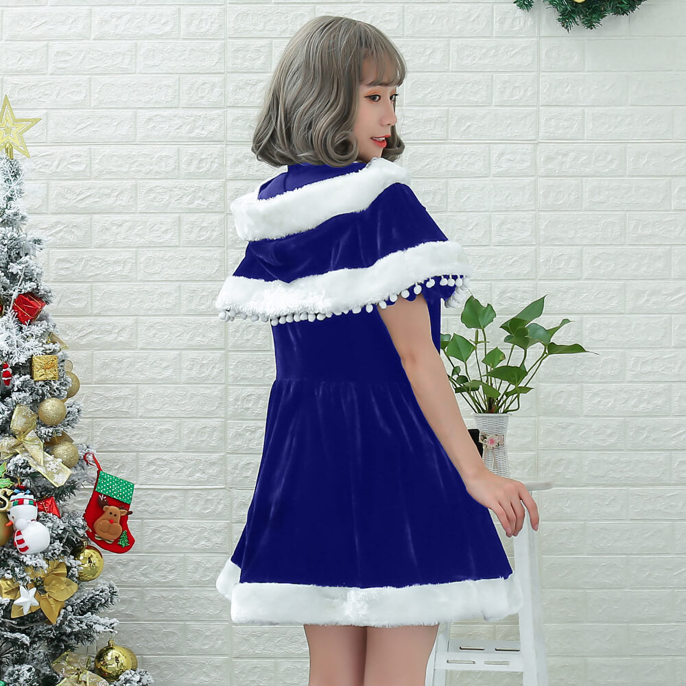 Mini length Santa dress with pompom cape