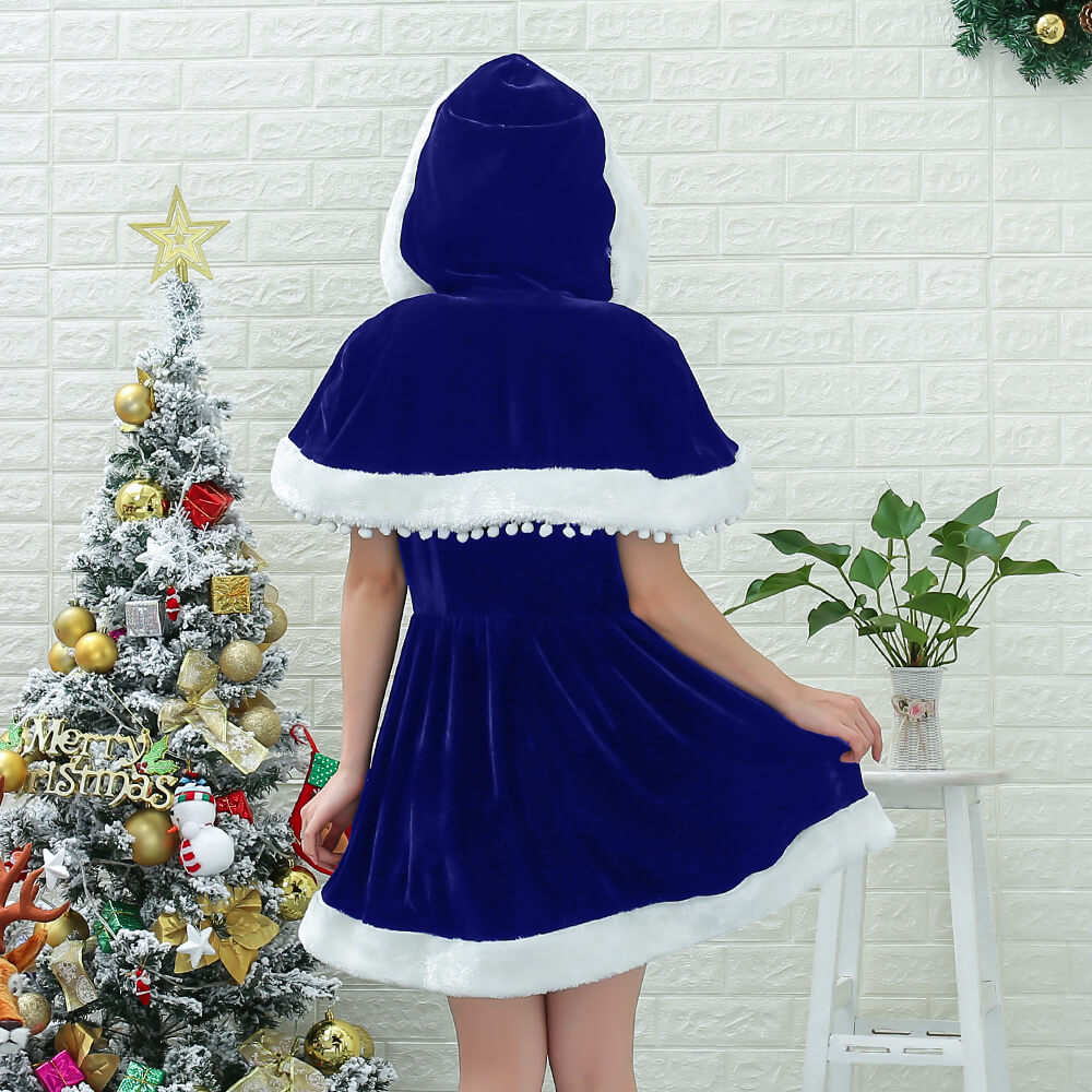 Mini length Santa dress with pompom cape