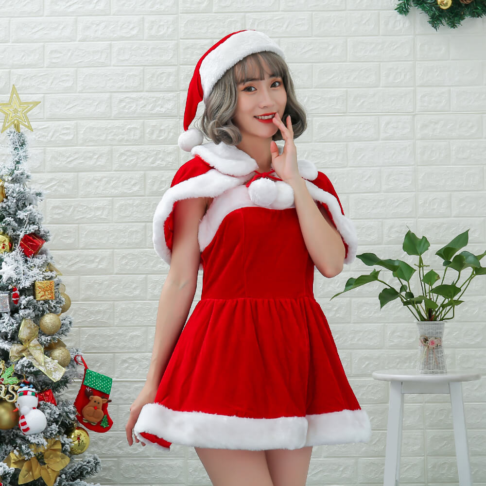 Collar Cape Bare Top Santa Costume 4-Piece Set