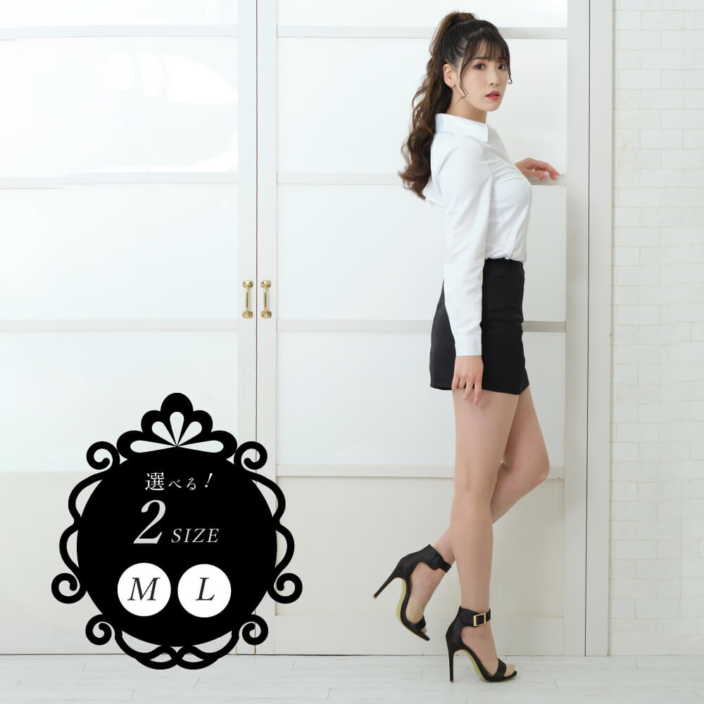 With name tag plate! White shirt and black mini skirt OL style set