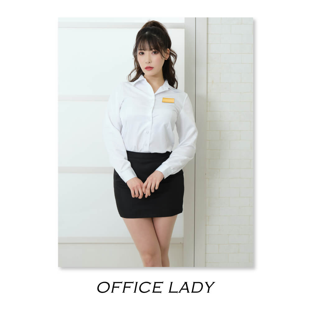 With name tag plate! White shirt and black mini skirt OL style set