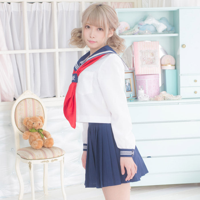 Scarf fastened embroidery dark blue x white x red scarf long sleeve sailor suit