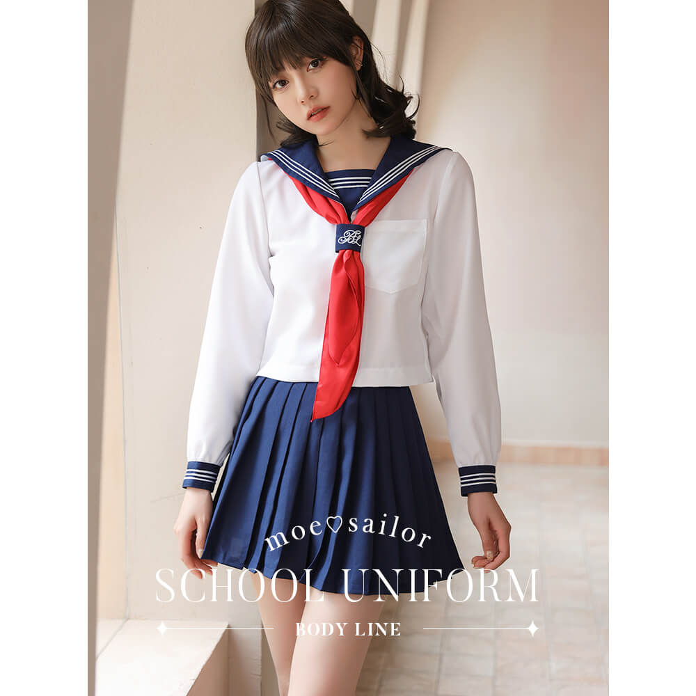 White x navy x red scarf long sleeve sailor uniform