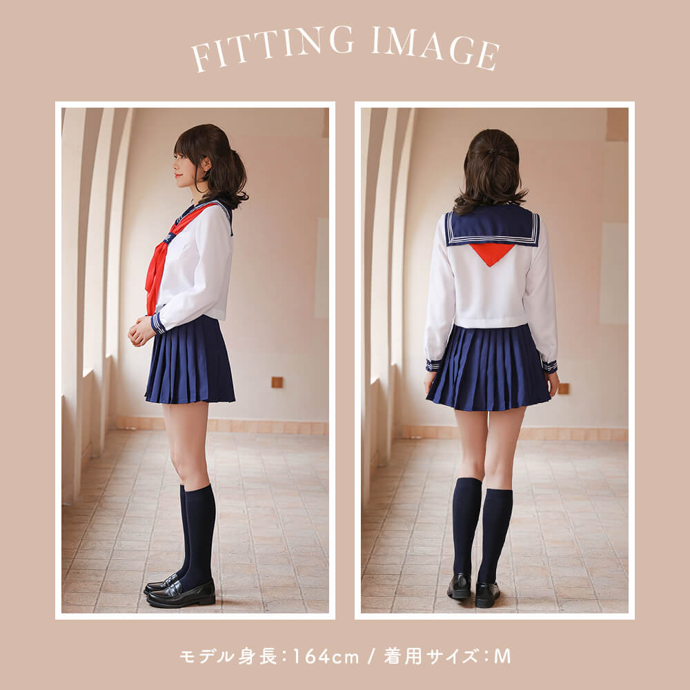 White x navy x red scarf long sleeve sailor uniform