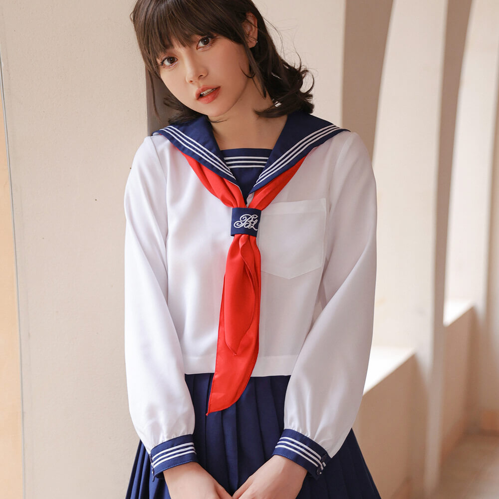 White x navy x red scarf long sleeve sailor uniform