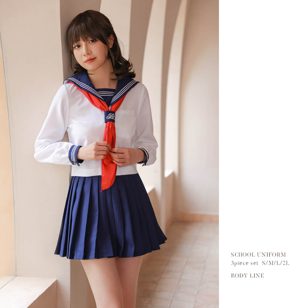 White x navy x red scarf long sleeve sailor uniform