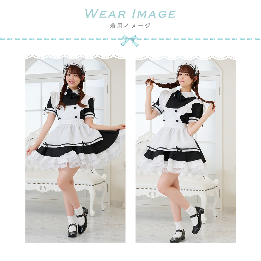 Choose from 4 colors! Classic maid costume with ribbons and frills