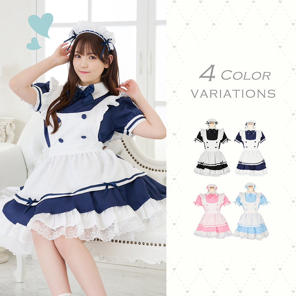 Choose from 4 colors! Classic maid costume with ribbons and frills